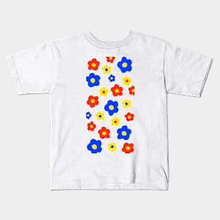 Vintage Aesthetic Minimalist Primary Color Flowers Kids T-Shirt